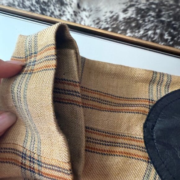 Chic Pre-Loved Smythe Tan & Navy Burlap Plaid Linen Duchess Blazer - Women's 2 - Picture 10 of 12